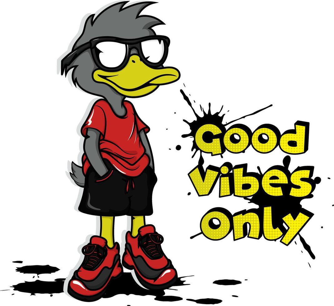 Cartoon duck t-shirt and sticker vector