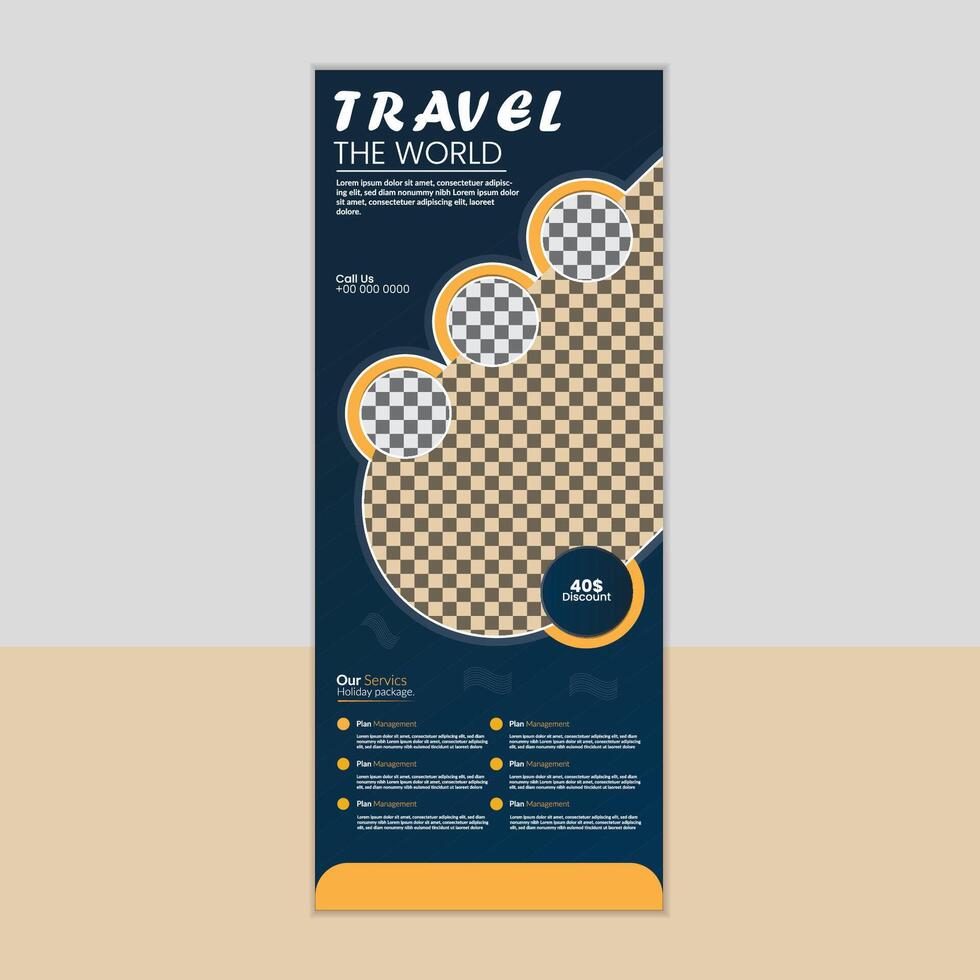 Unique travel the world rollup banner design vector
