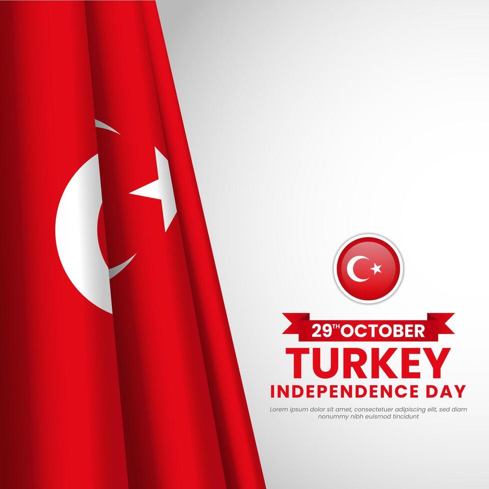 Turkey Republic National Day Celebration Card Square Banner Background with Waving Realistic Flag vector