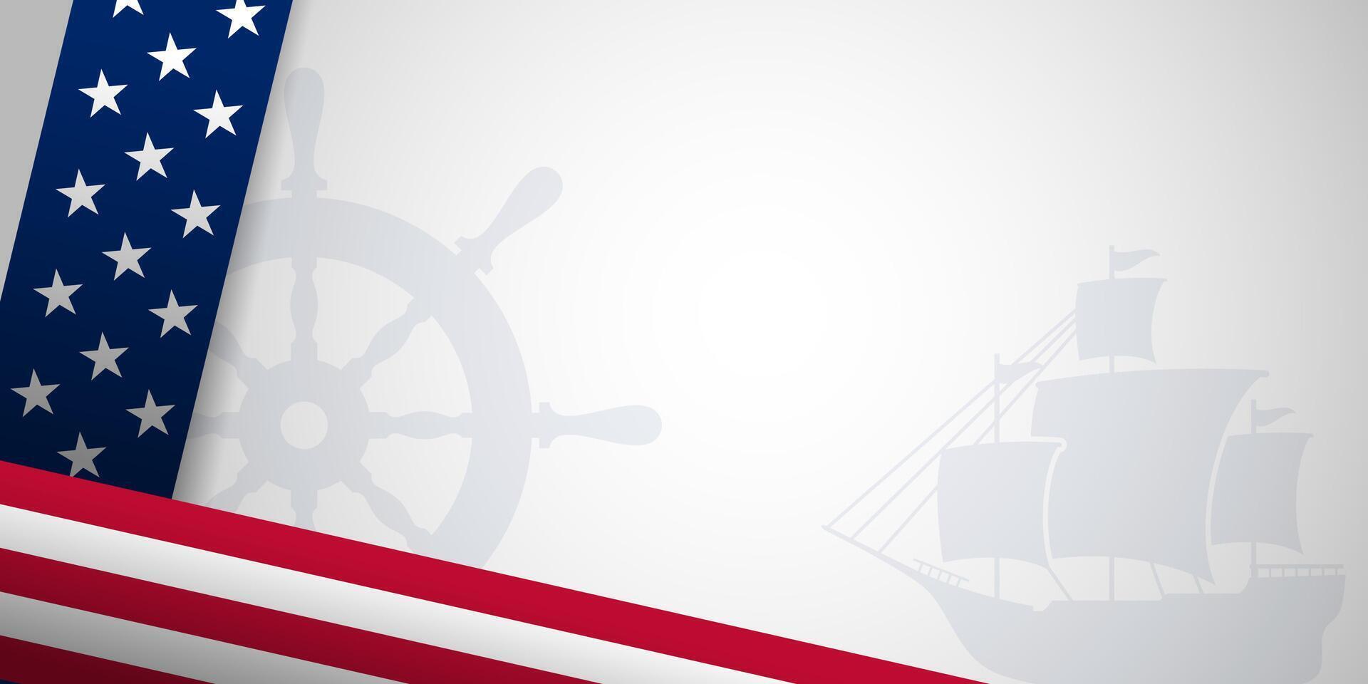 Columbus Day copy space Background Celebration with America flag and Columbus ship silhouette vector