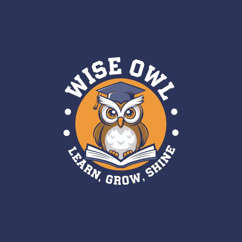 the wise owl logo is shown on a blue background vector