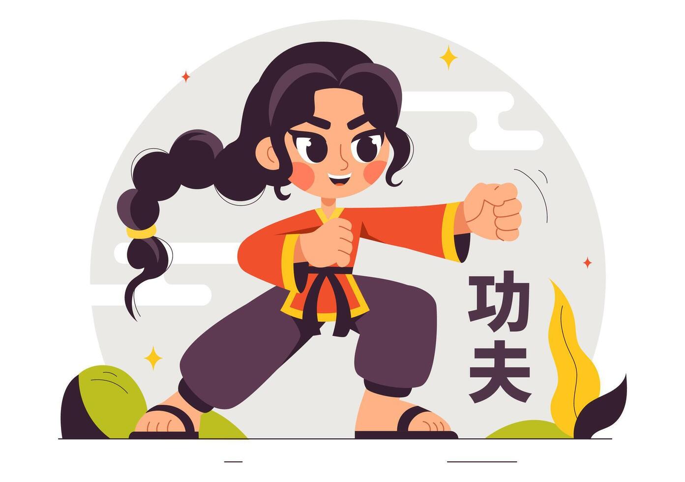 Flat Style Illustration of People Practicing Kung Fu Martial Arts vector
