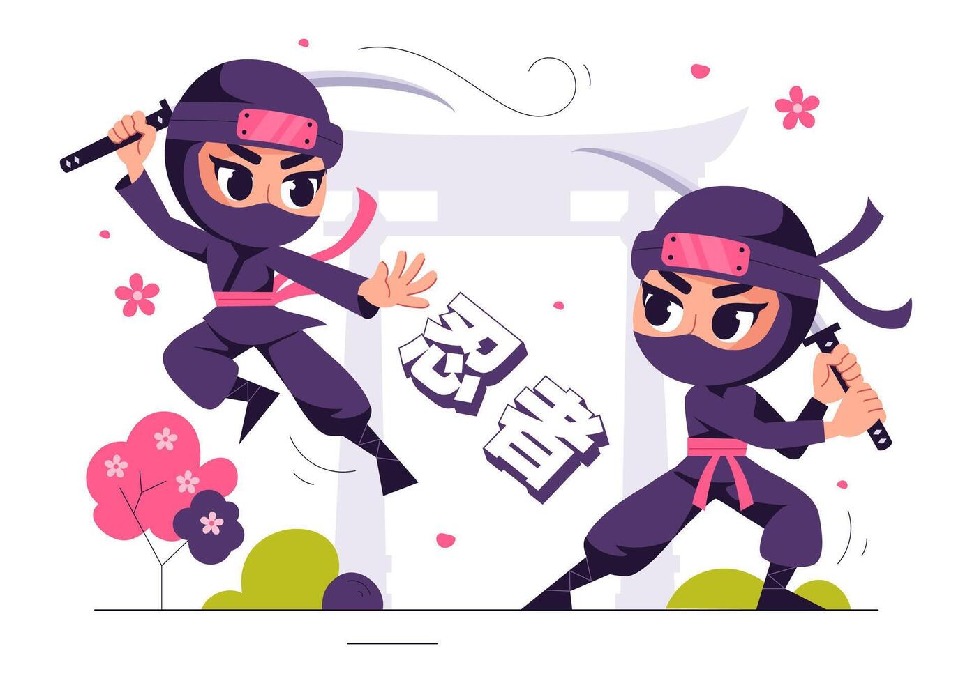 Japanese Ninjutsu Illustration with a Ninja Character in Cartoon Style vector