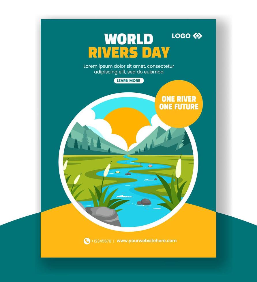 Flat Cartoon River Day Post Templates for Vertical Poster with Hand-Drawn Design vector