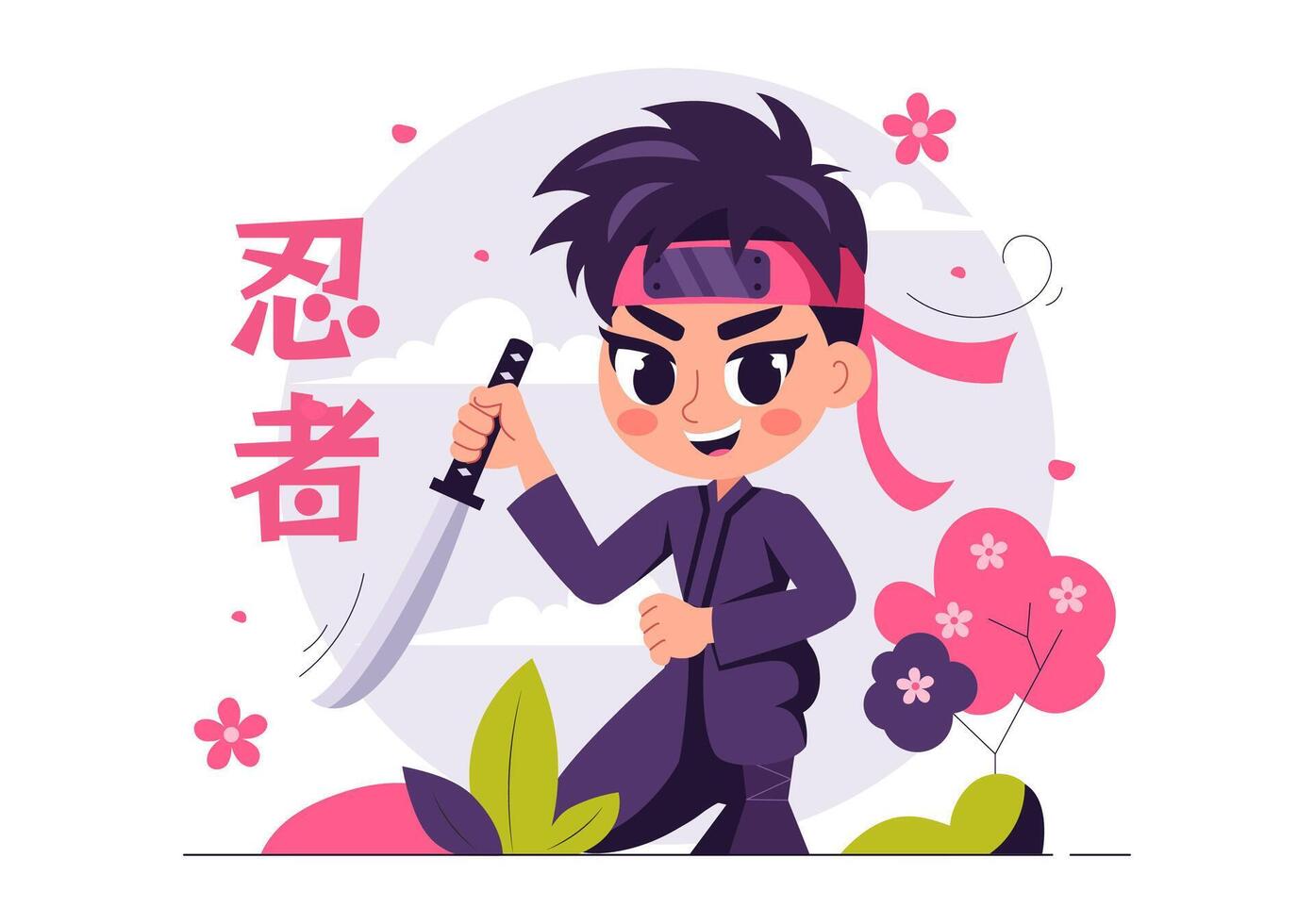 Japanese Ninja Shinobi Art in Flat Style Cartoon Background vector