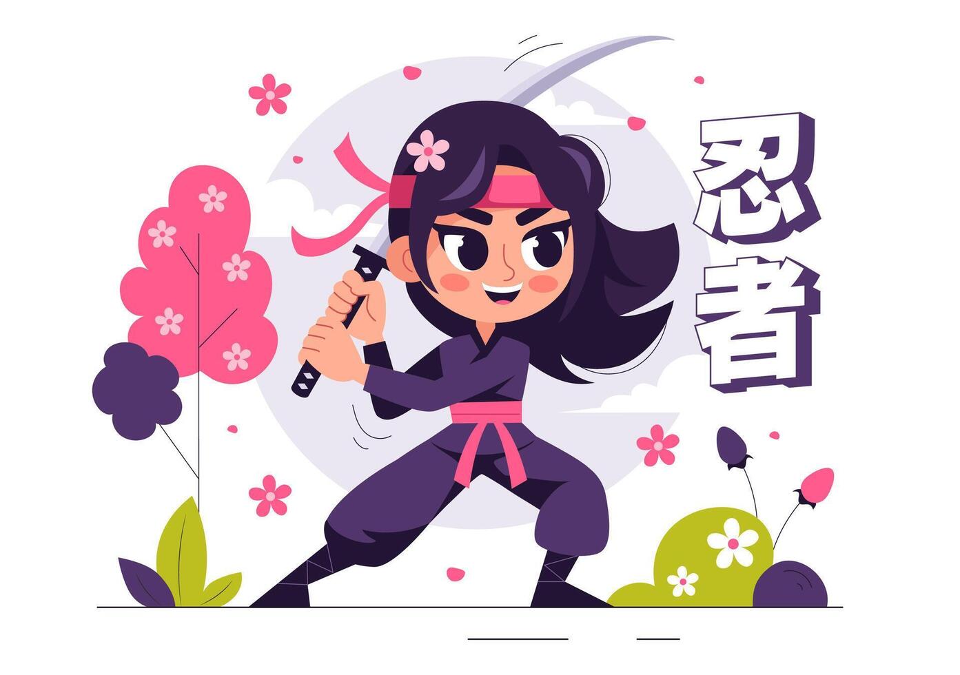 Ninja Shinobi Design in a Japanese Flat Style Cartoon Theme vector