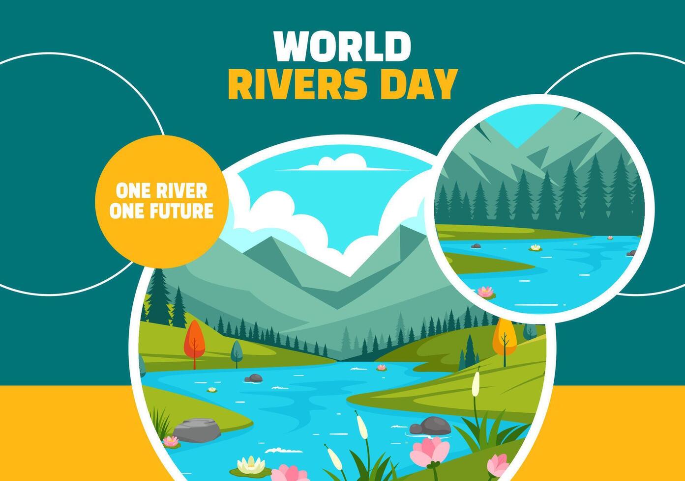 Hand-Drawn River Day Social Media Design in Flat Cartoon Style Background vector