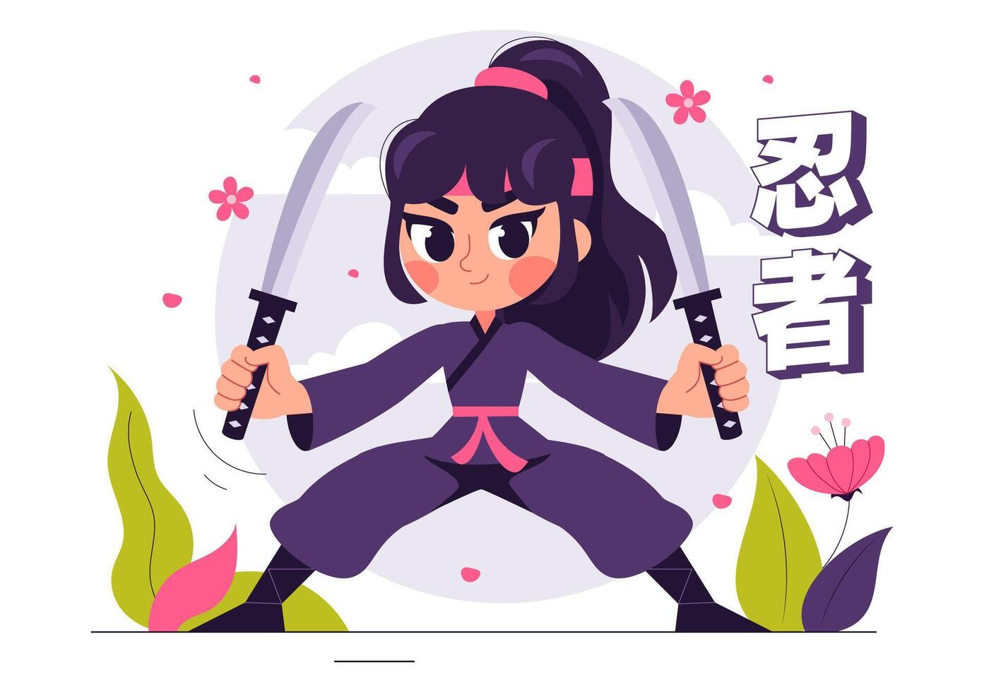 Shinobi Ninja Character Art in Flat Style Cartoon Design vector