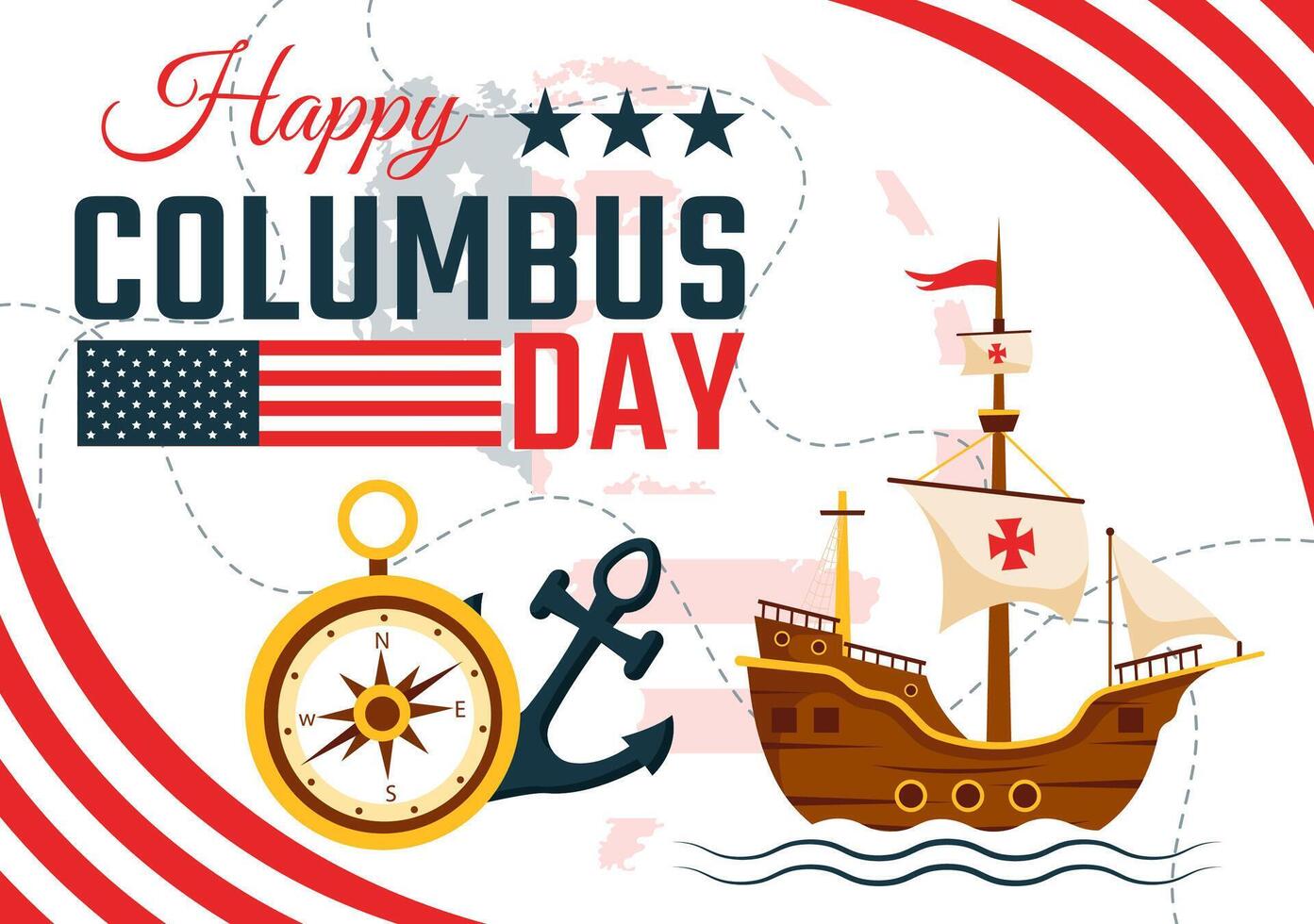 Illustration of Columbus Day with American Flag and Ship in a Flat Cartoon Design vector