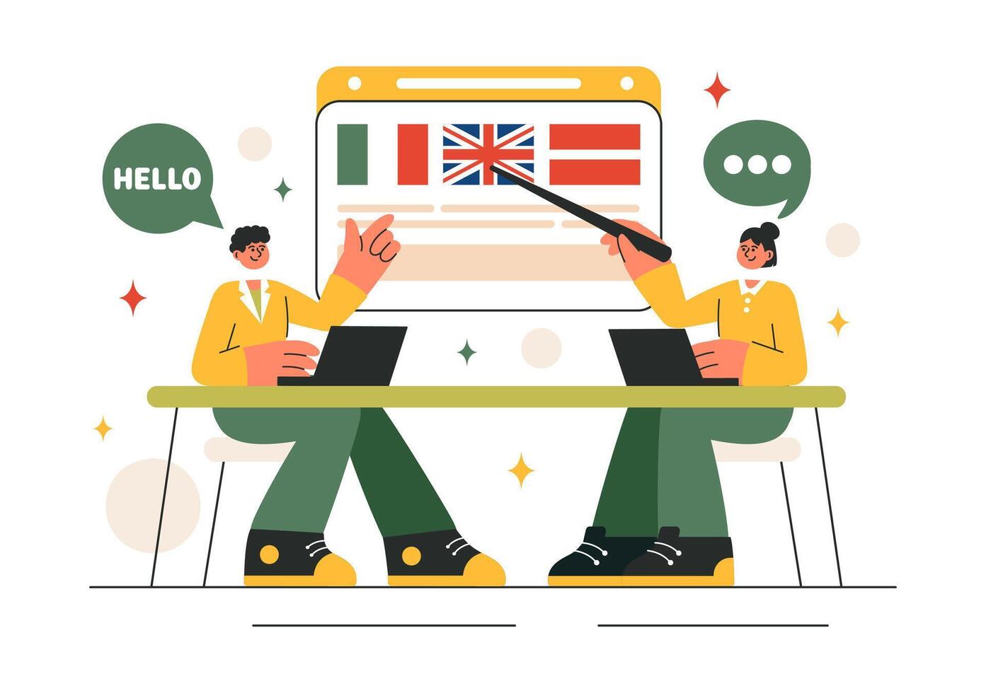 International Language Courses Illustration Featuring Virtual Classes and Study Abroad vector