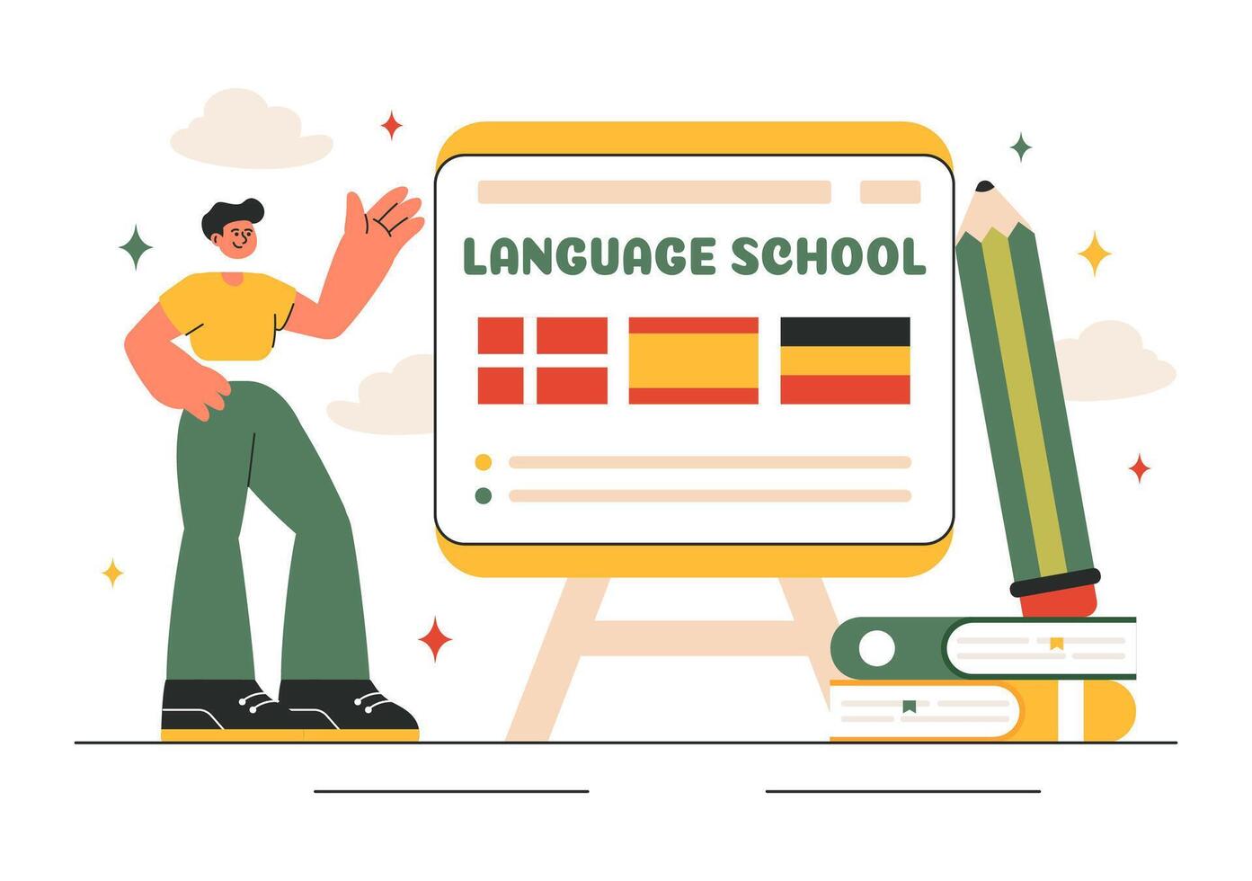 Language Training Programs Illustration with Virtual Learning and Foreign Studies vector