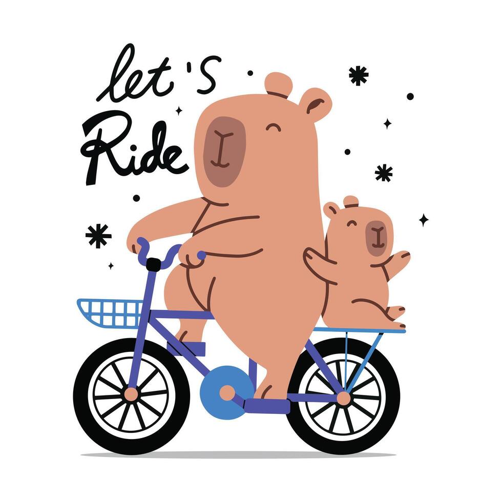 Cute capybara riding bike vector