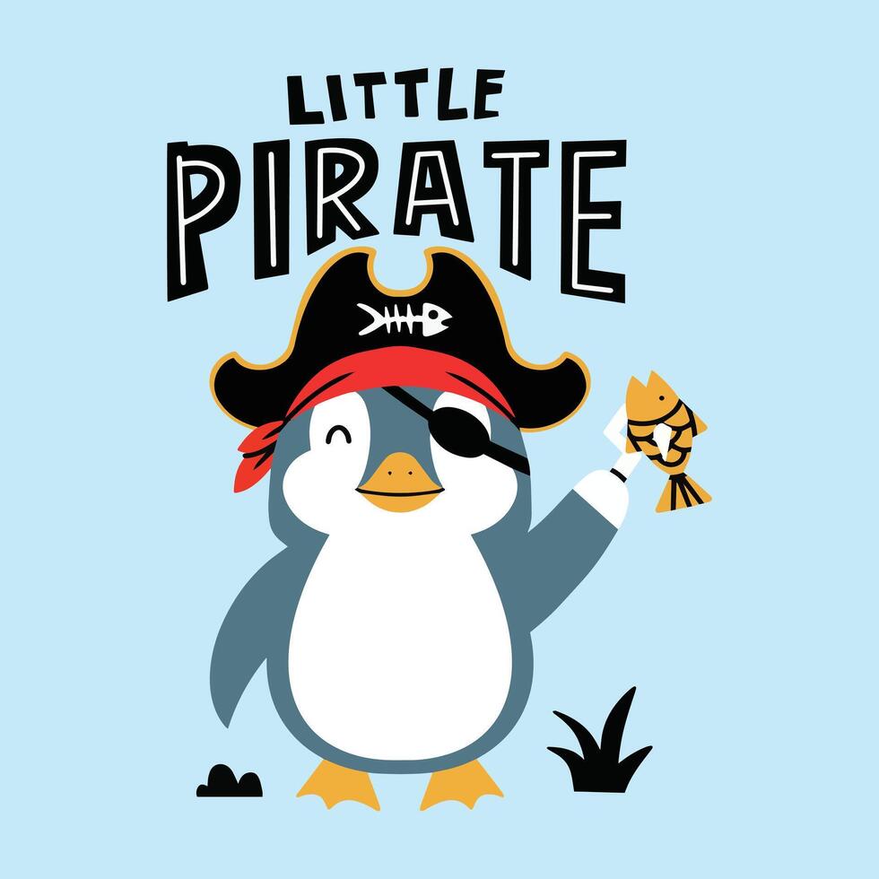 Cute penguin pirate premium vector