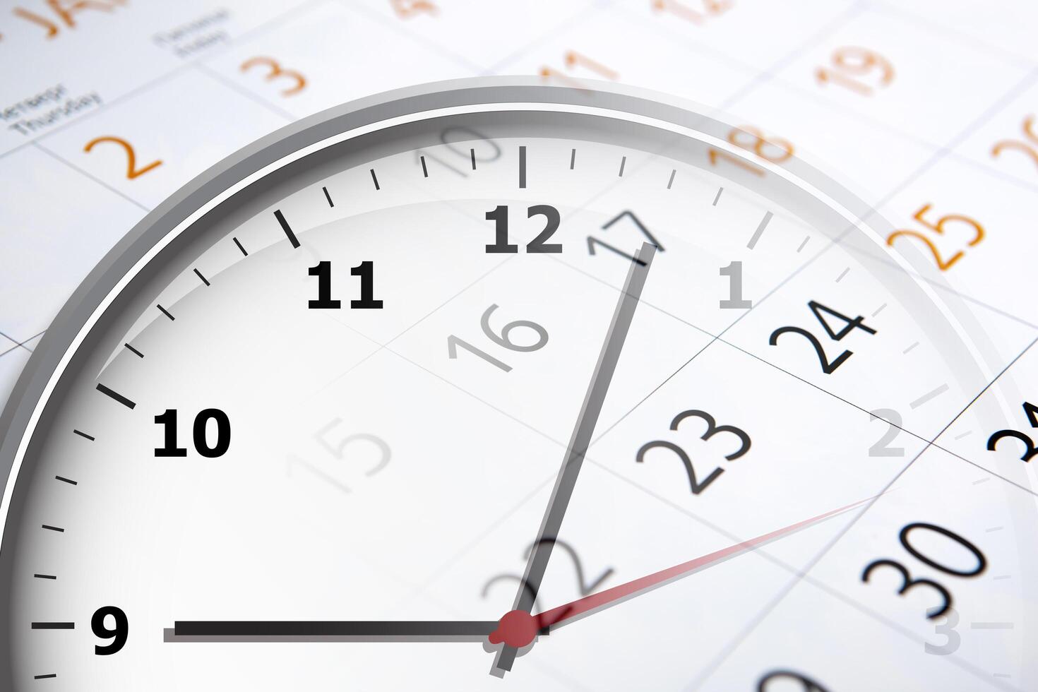 sheet of a calendar with the number of days and clock photo