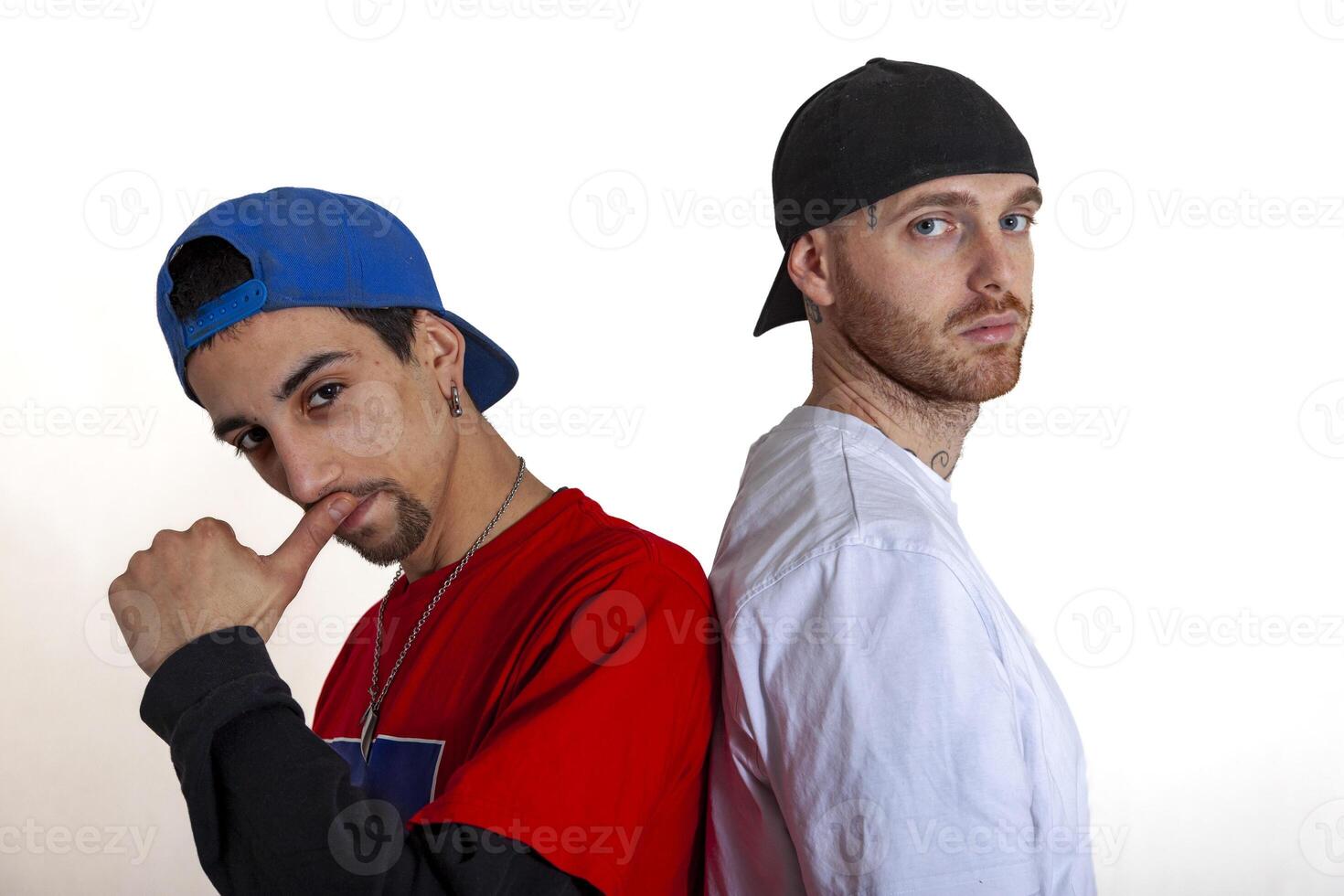 portrait of two rapper friends in the studio photo