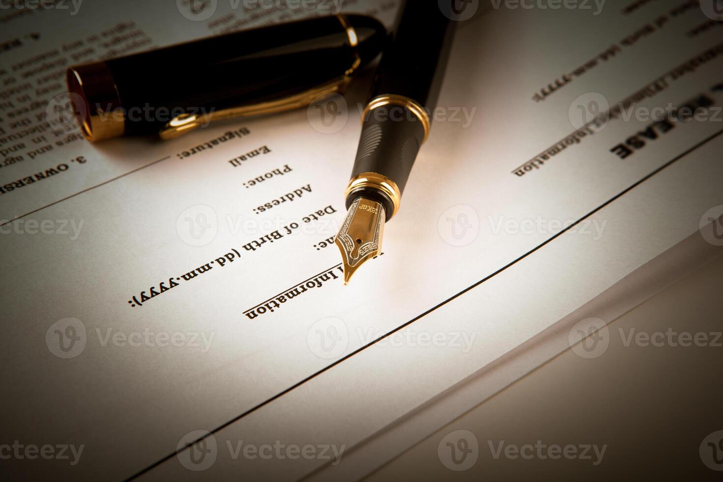 fountain pen on text sheet paper contract photo