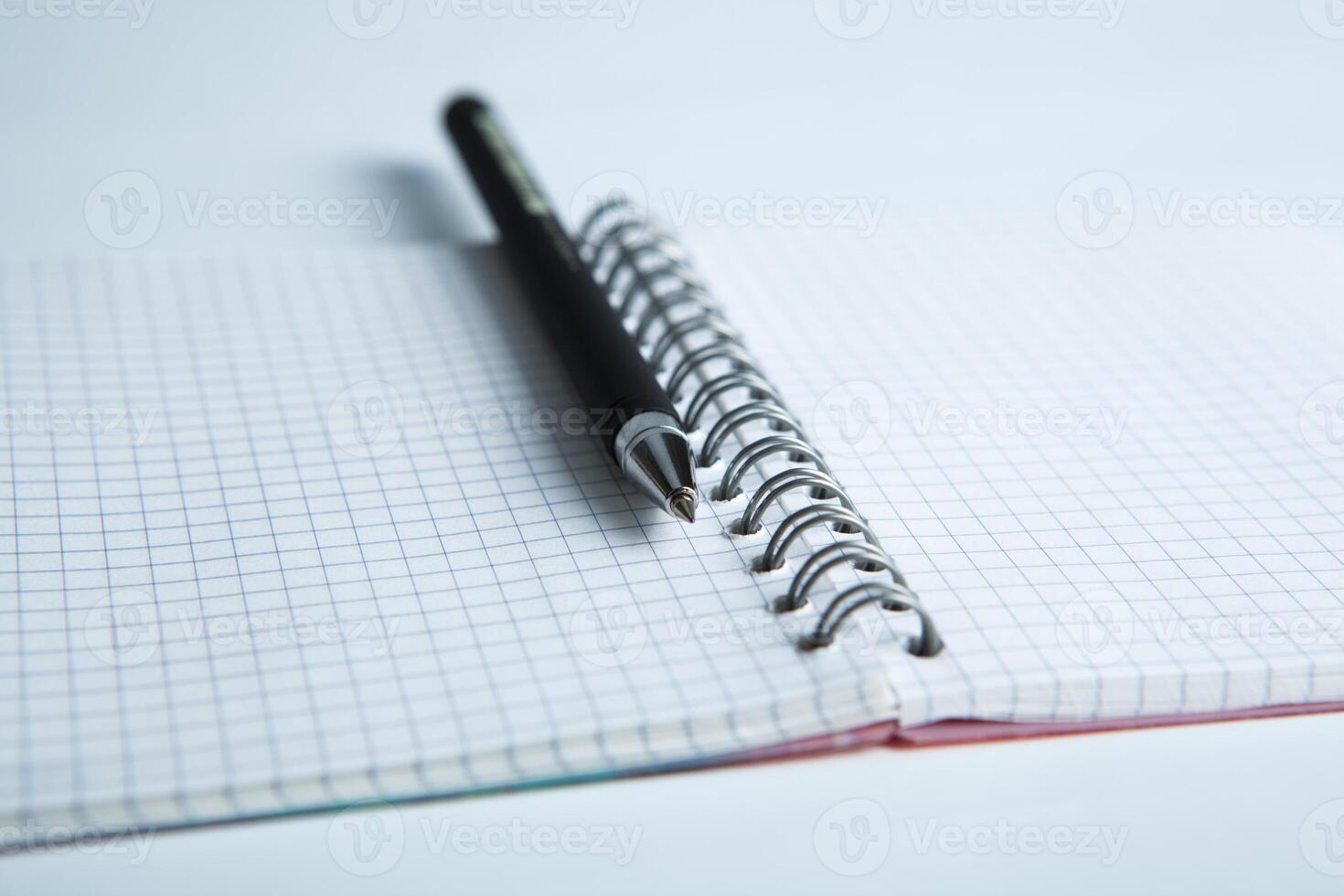 pen on the checkered paper notebook photo