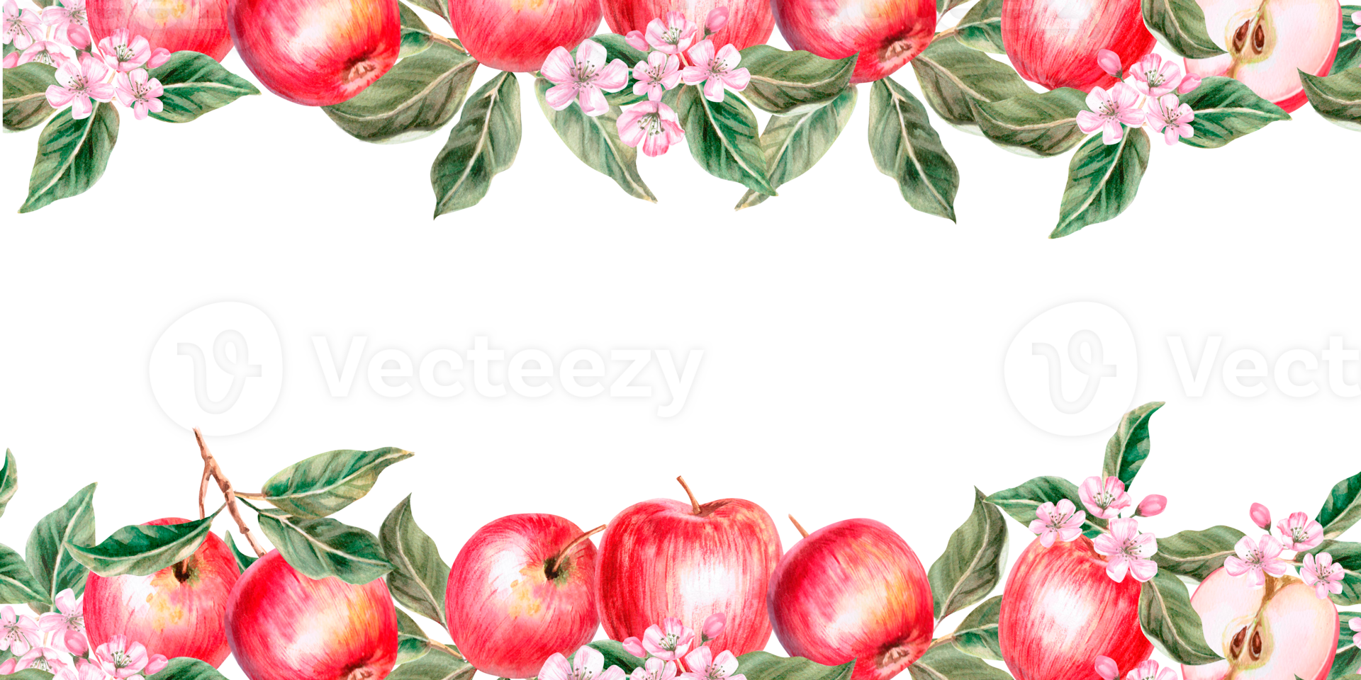 Rectangular frame with red apples on foliage background. Isolated watercolor illustration for farm fruit design, agricultural fairs, organic product packaging png