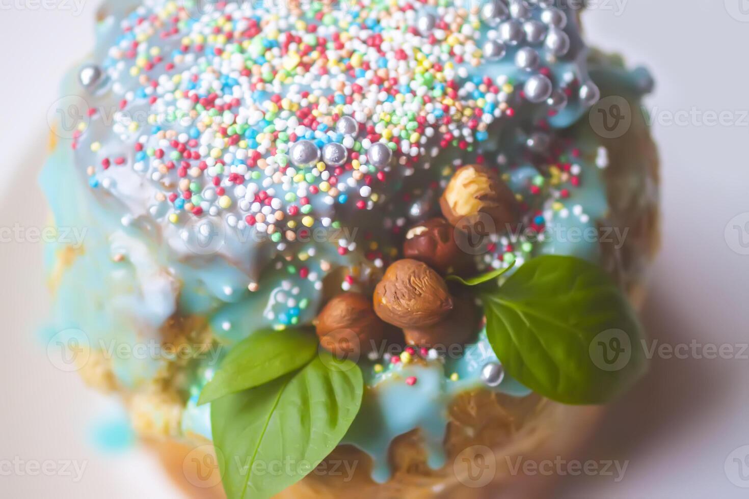 Glazed decorated homemade traditional sweet cake for Easter holidays. photo