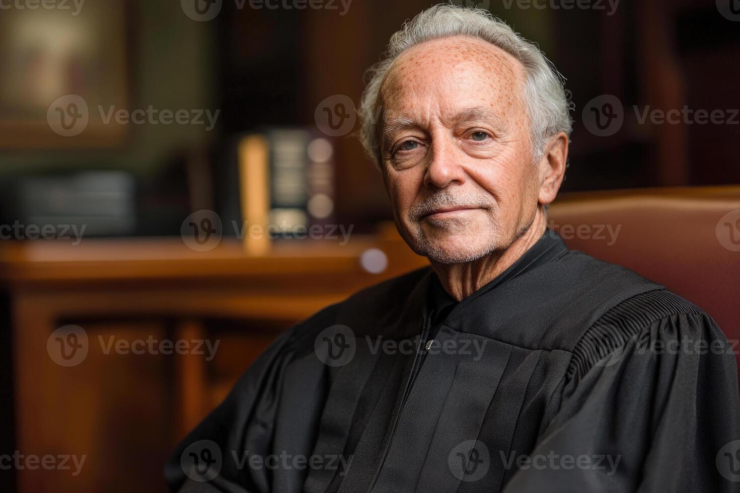 un retrato de un justa juez, simbolizando justicia y el regla de ley en un sala de justicia ajuste. foto