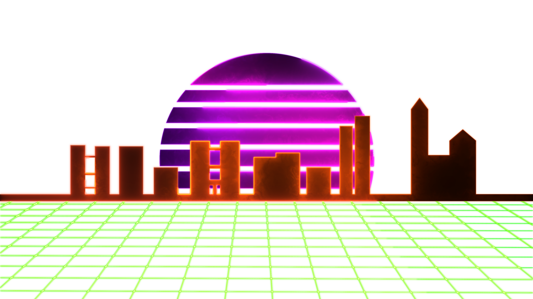 Glowing icon retro style sun building neon png