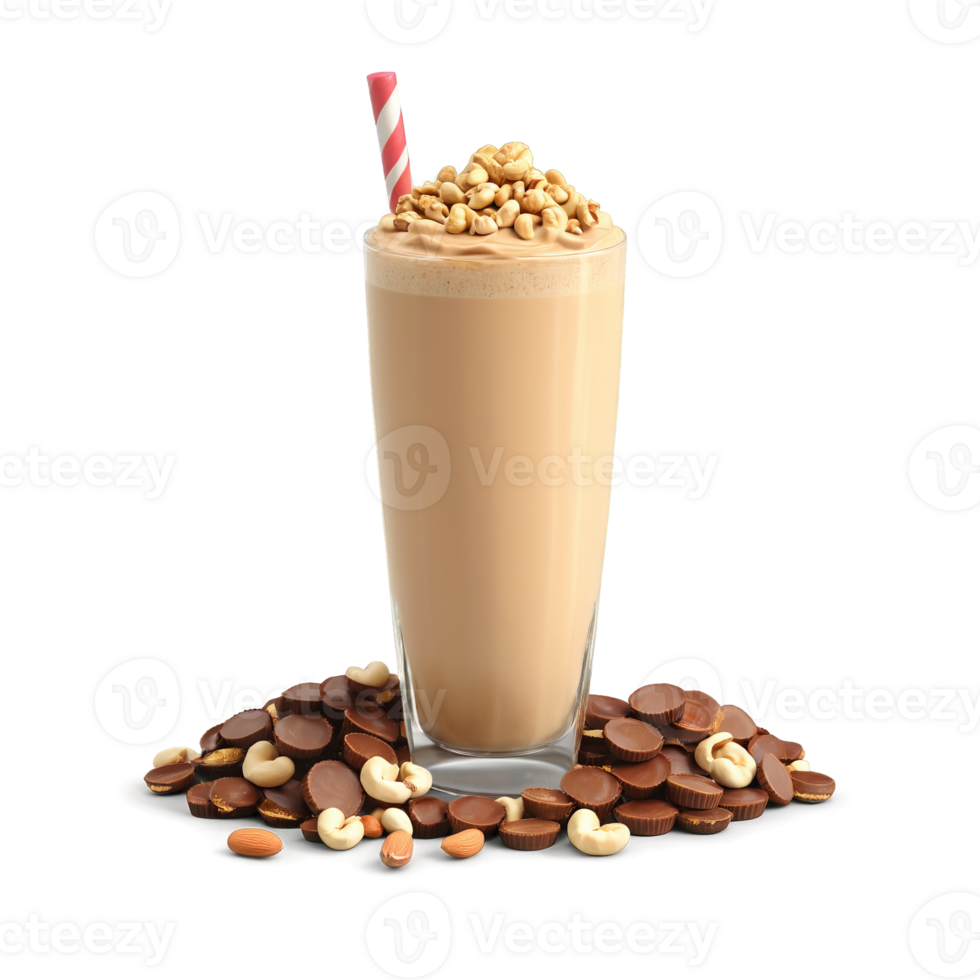 Peanut Butter Cup Milkshake peanut butter rim chopped peanuts decadent dessert tempting Summer drink concept png