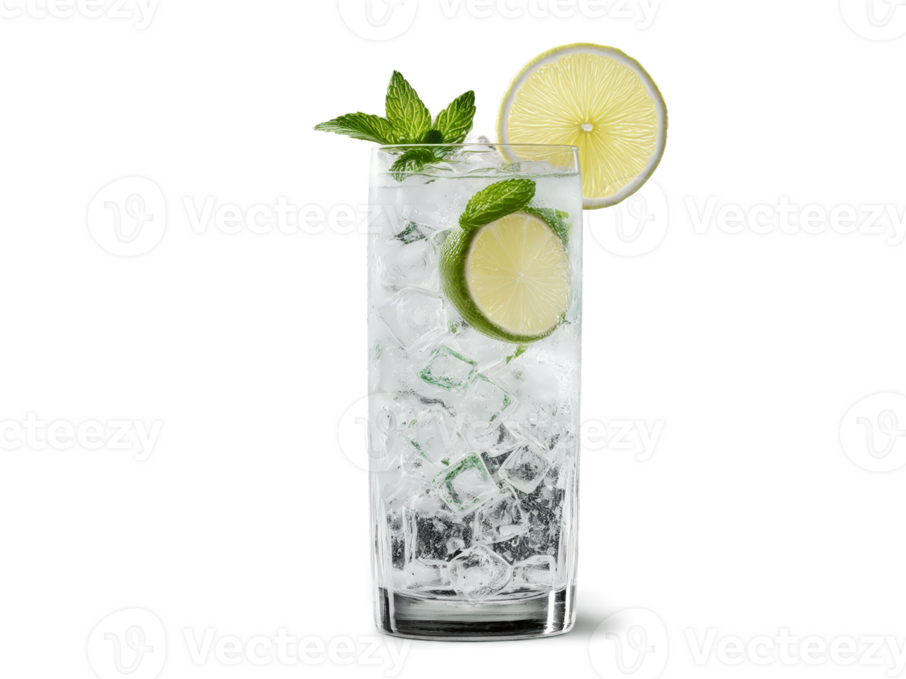 Cairns Cooler highball glass filled with mixture of gin lime juice and ginger ale garnished png