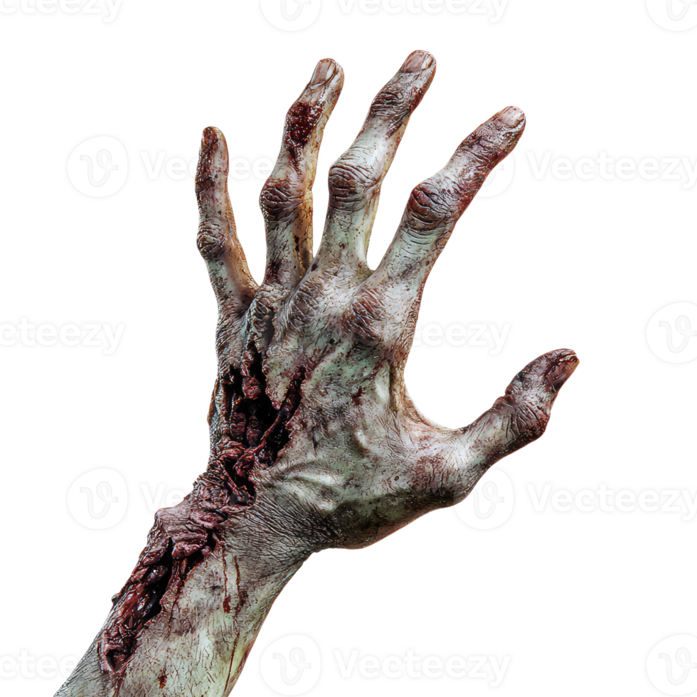 A Decaying Zombie Hand Reaches Out From The Darkness, Its Flesh Torn and Bleeding, A Chilling Reminder of the Undead's Hunger. png