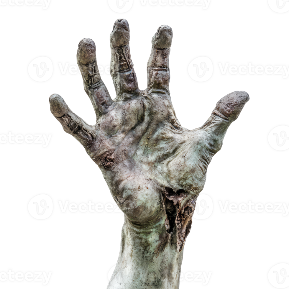 A decaying hand reaches out from the shadows, its gnarled fingers grasping for something unseen. png