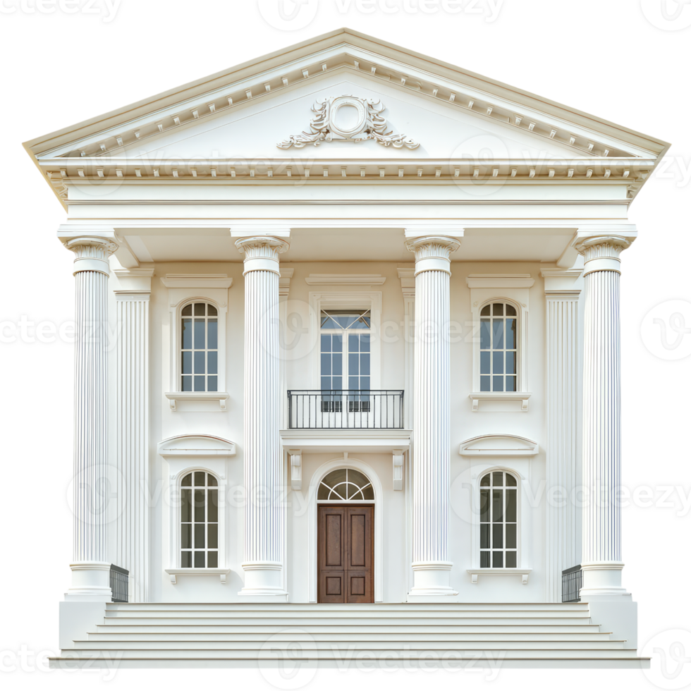 A Majestic Neoclassical Facade Elegant Columns, Arched Windows, and a Grand Entrance Beckon Visitors to This Stately Building. png