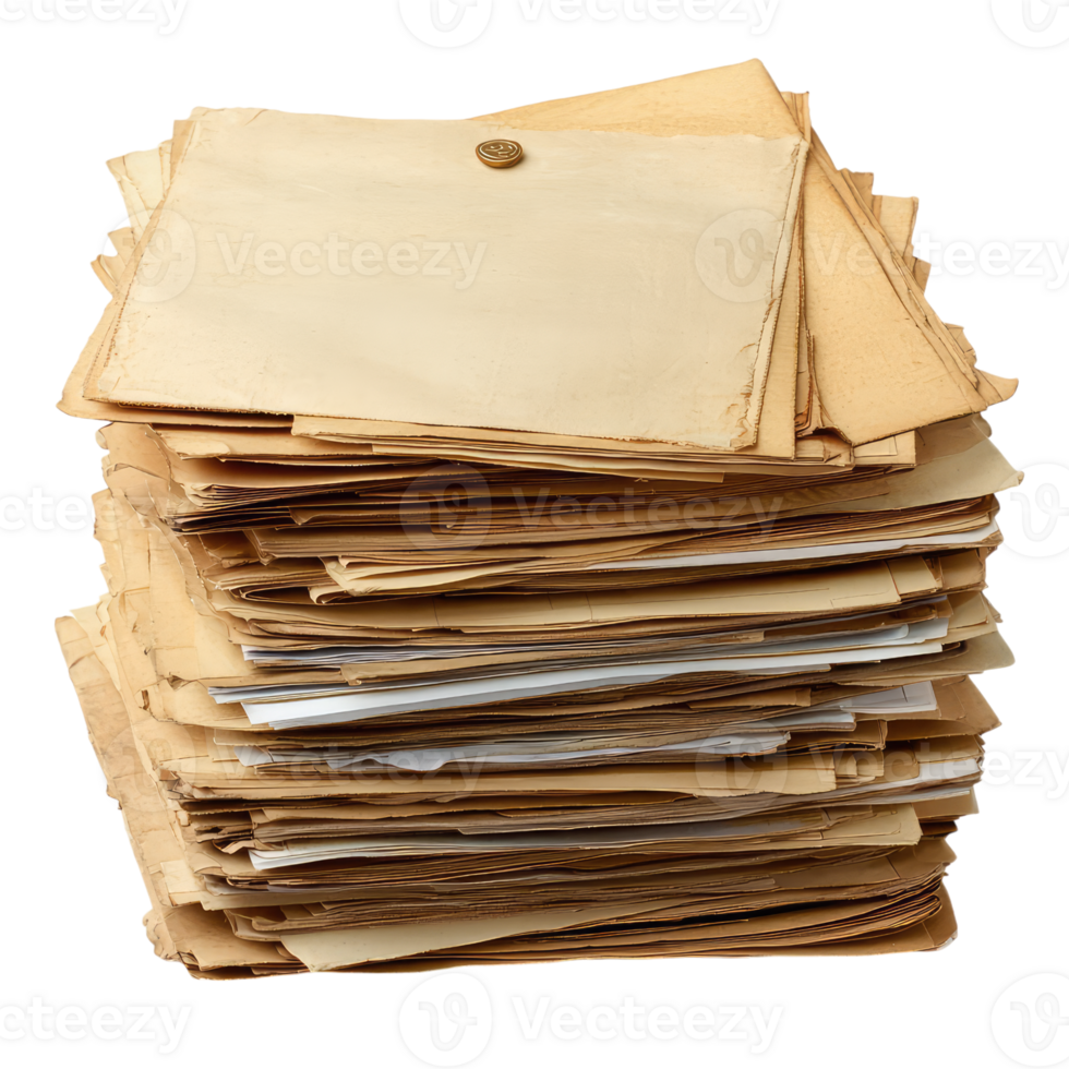 A Tower of Time A Stack of Aged, Tattered Documents Speaks Volumes of History, Memories, and Secrets. png