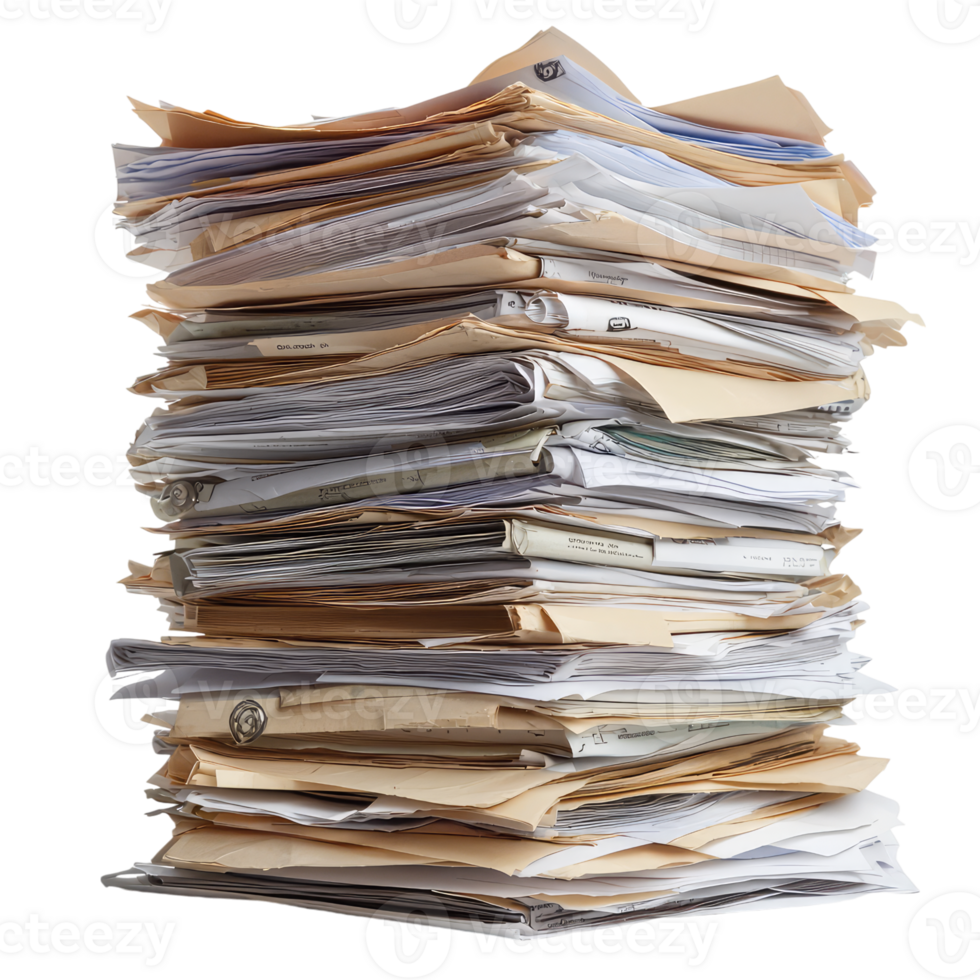 A Towering Stack of Papers A Visual Representation of Bureaucracy and Information Overload png