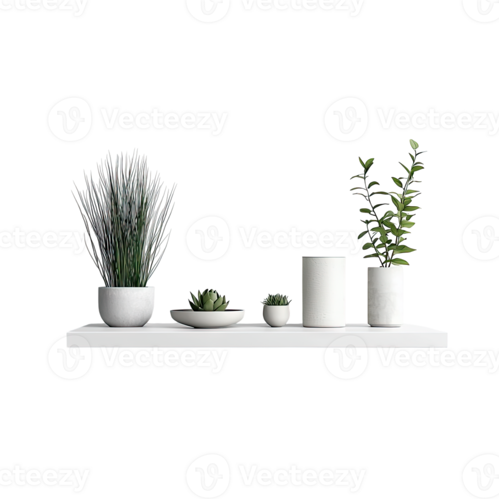 Simple Serenity A White Shelf Adorned with Greenery, Evoking a Sense of Calm and Tranquility. png