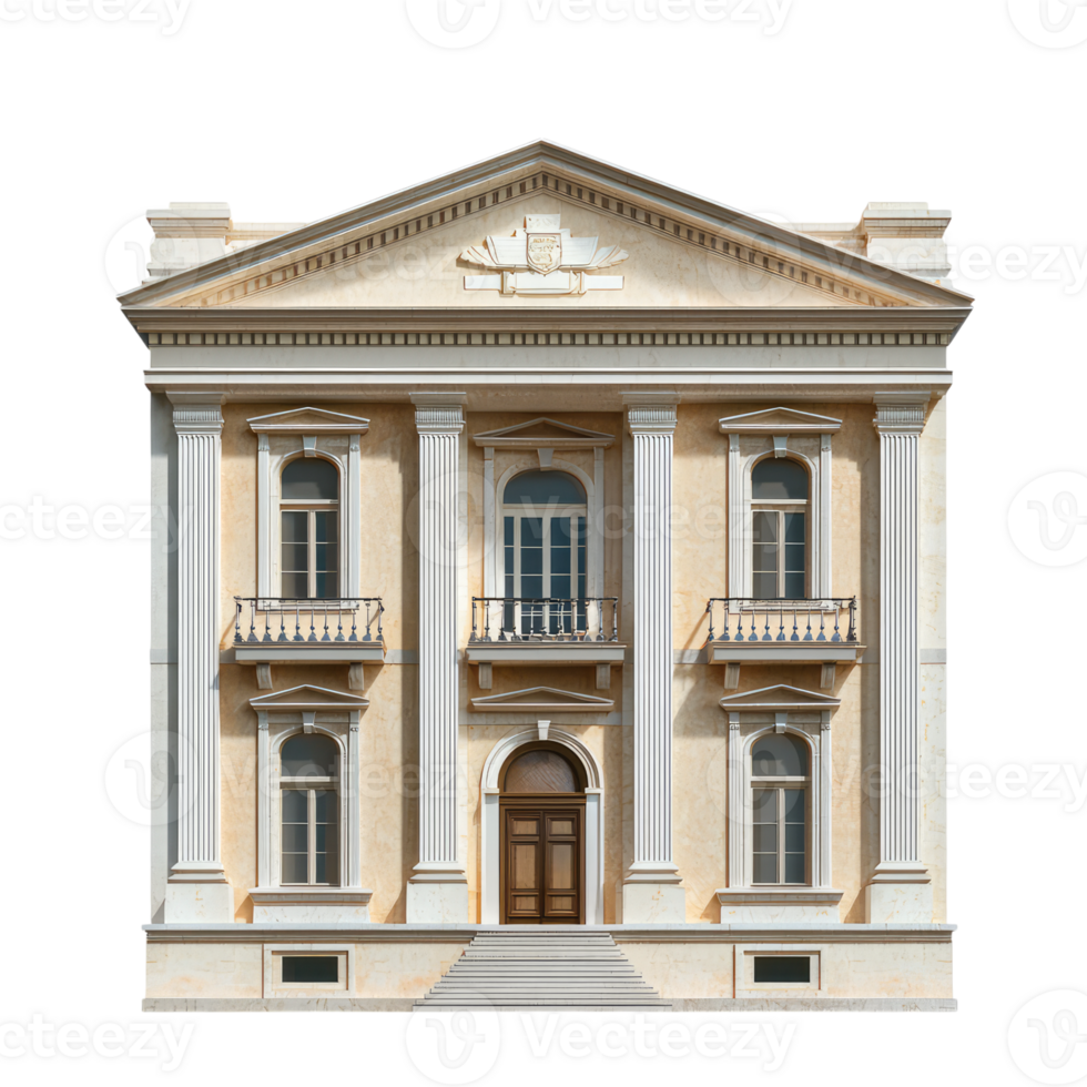 A Majestic Neoclassical Facade Graceful Columns, Arched Windows, and an Ornate Entrance png