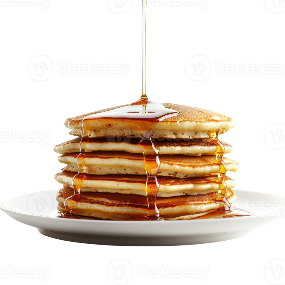 Golden Pancakes Drizzled with Sweet Syrup, a Delightful Breakfast Treat. png