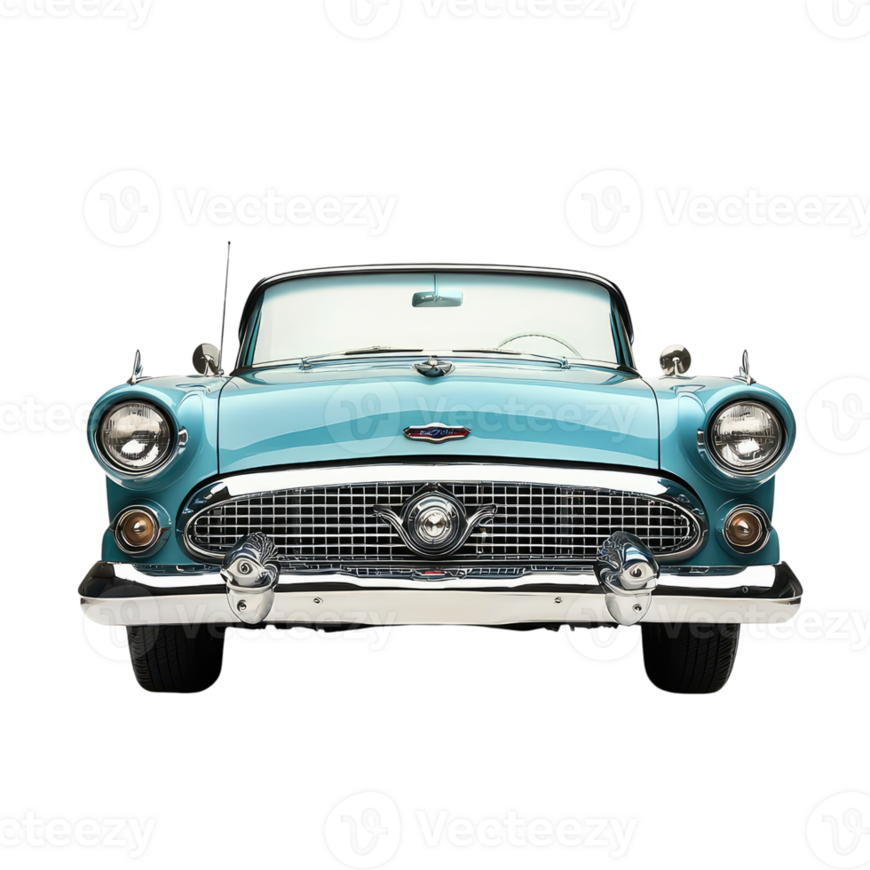 A Gleaming Classic A Teal 1950s Convertible, Front View, Radiating Nostalgia and Timeless Style. png