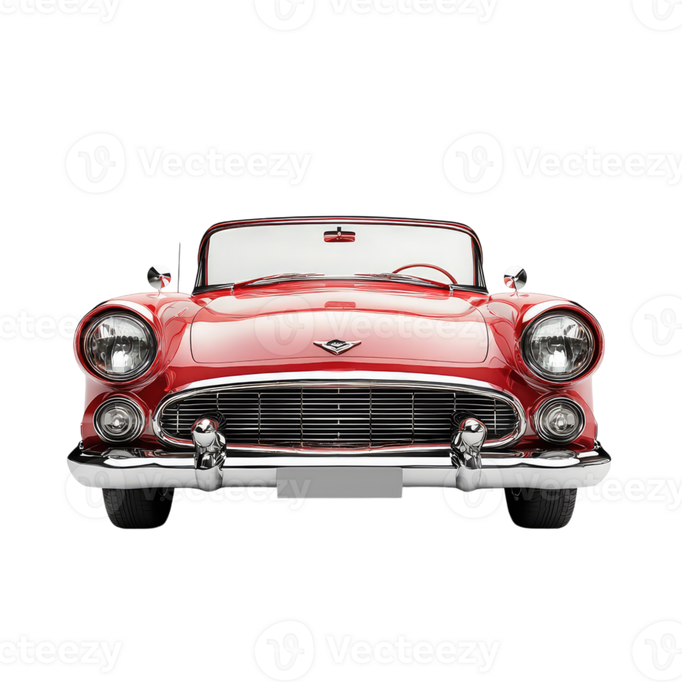 A timeless classic, this crimson convertible stands ready for the open road. Its gleaming chrome and iconic design capture the spirit of a bygone era. png