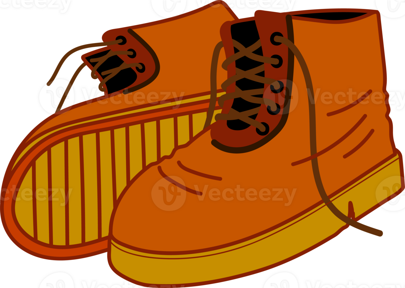 old leather boots with traveler word on transparent background, single object no people. png