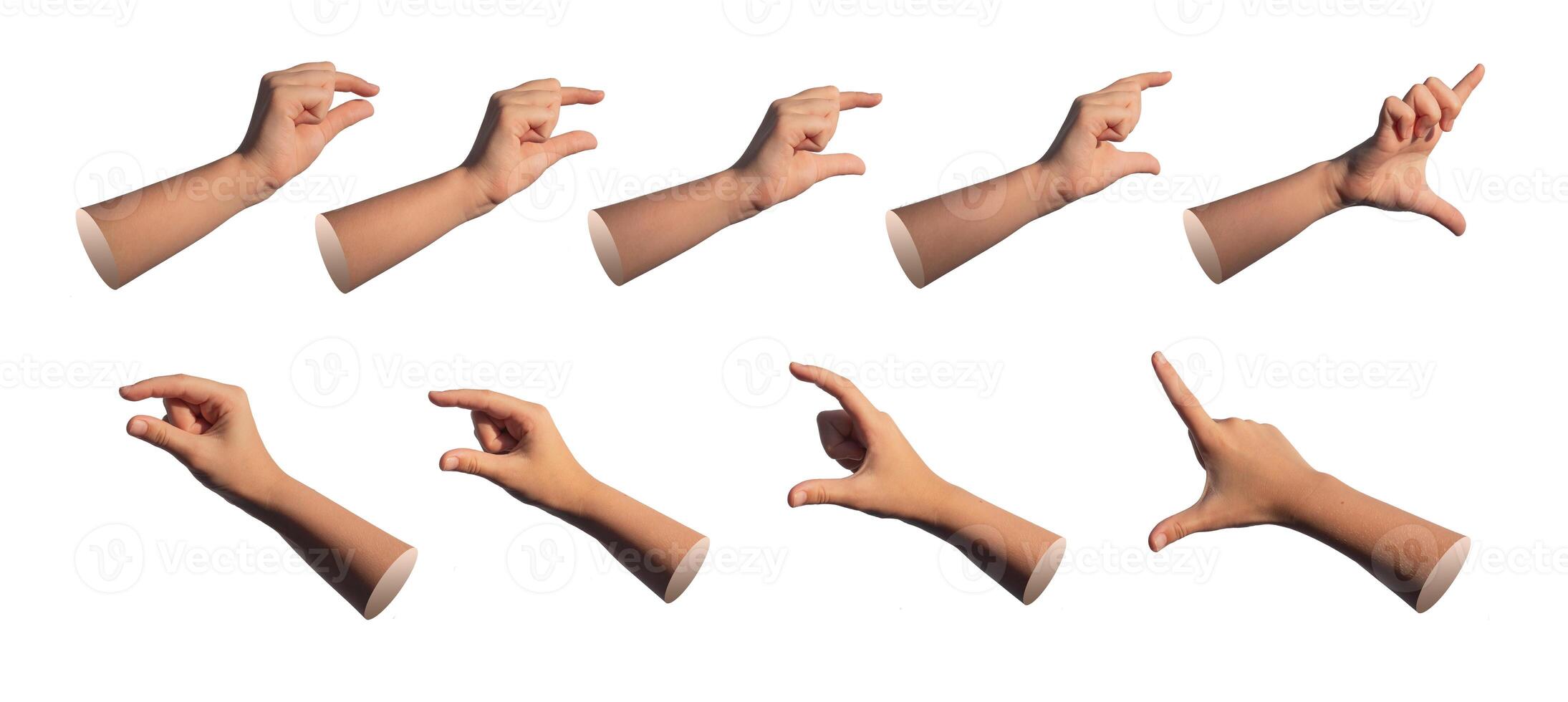 Kids hand gestures, signs set, showing size from big to small, measuring, isolated on white photo