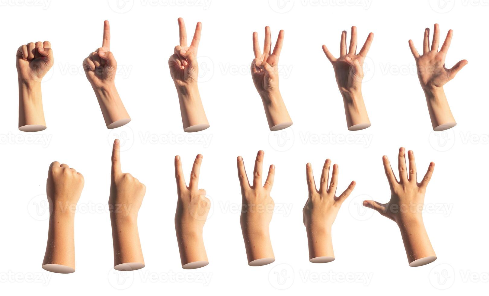 Kids hand counting fingers. zero, one, two, three, four, five, numbers isolated. Gestures set on photo