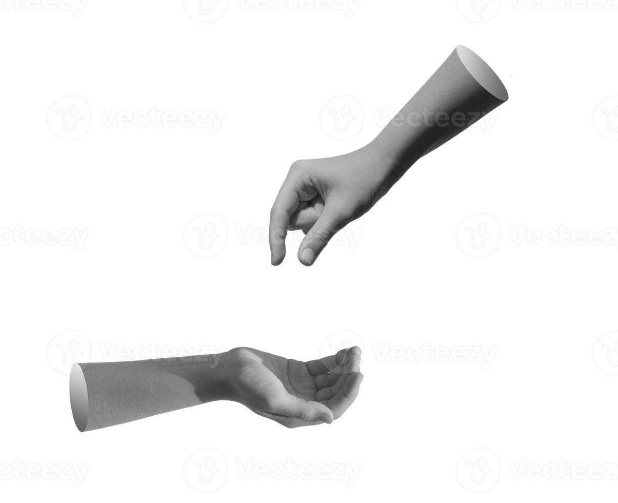 Kids hand giving and taking something, isolated on white background photo