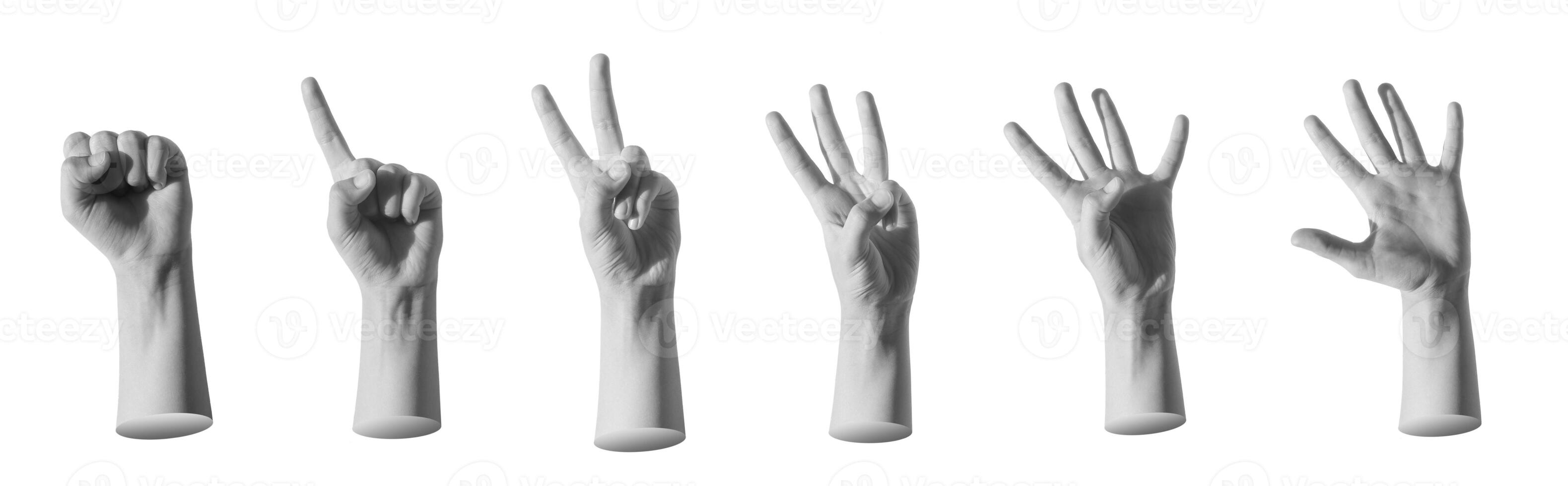 Kids hand counting fingers. zero, one, two, three, four, five, numbers isolate on white background photo