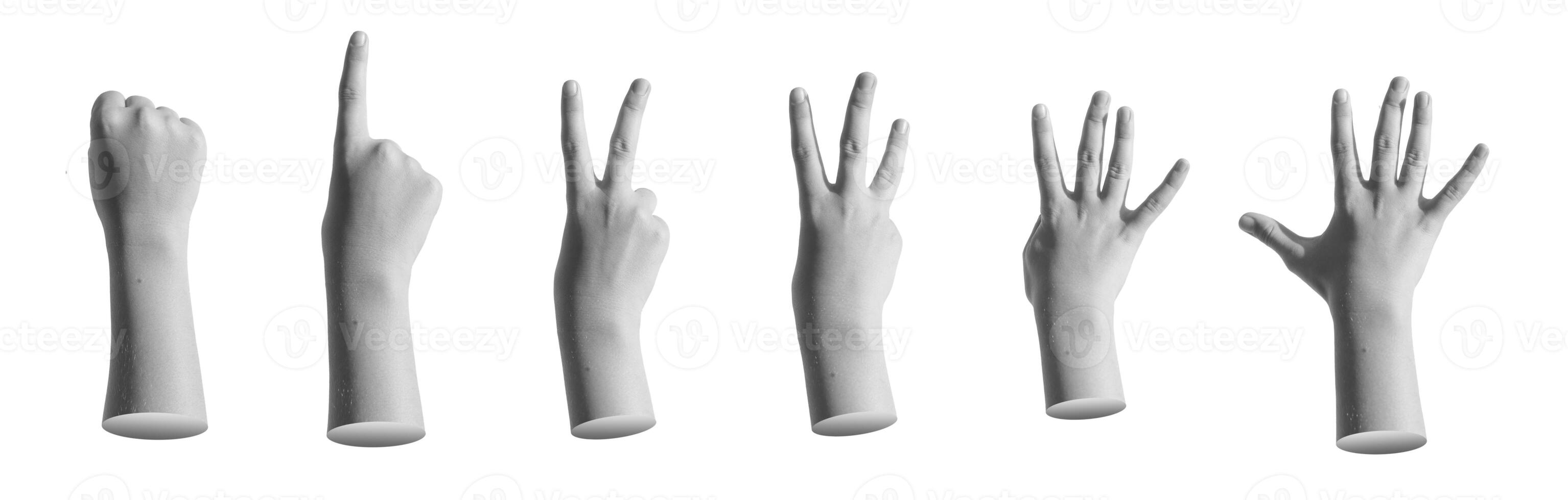 Kids hand counting fingers. Gestures set on white background photo