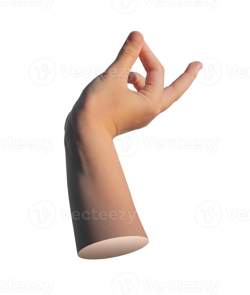 Quirky hand gesture, whimsical and funny expression. Isolated on white background photo