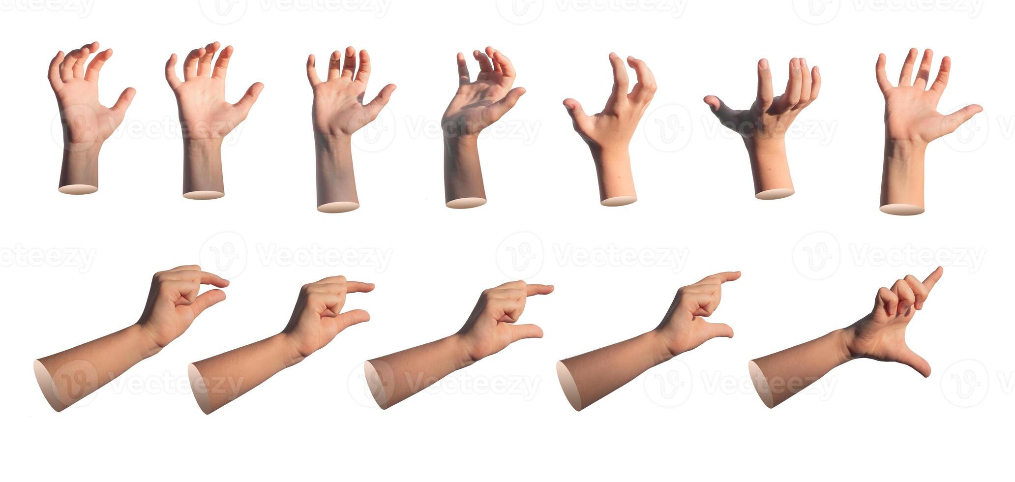 Kids hand gestures showing size from big to small, holding, grabbing. isolated on white background photo
