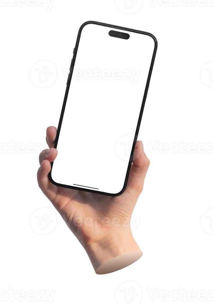 Berlin Germany July 21 2024 Kids hand holding mobile phone screen, iphone smartphone mockup isolated photo
