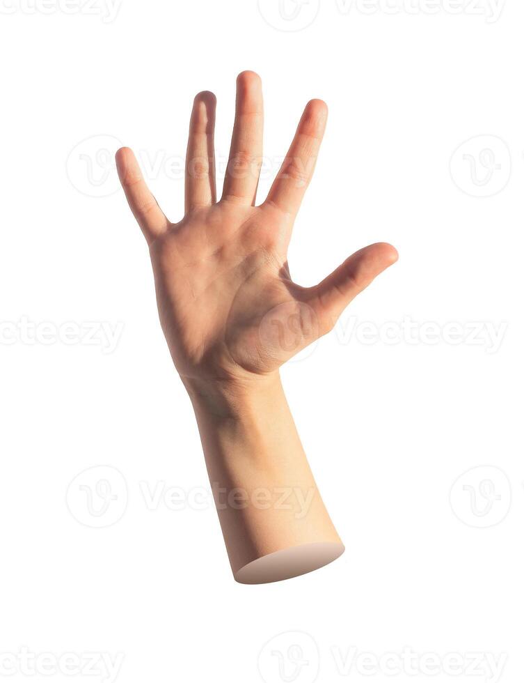 hi gesture, greeting, waving with palm, isolated on white background photo