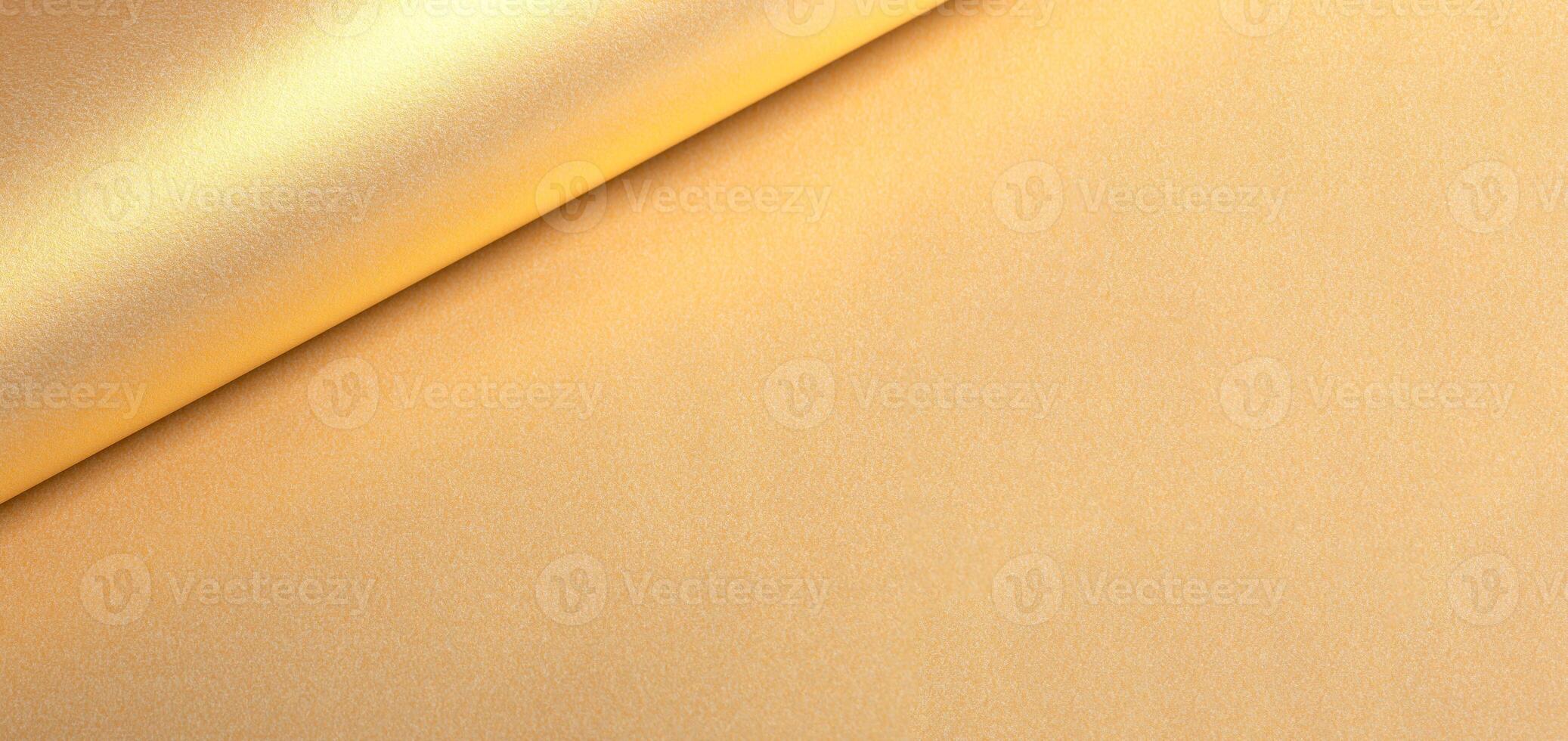 Golden color paper background, smooth glowing shining gold metal texture, horizontal backdrop photo
