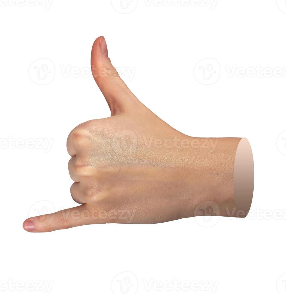 Thumb and pinky finger gesture, hand surf, surfer sign. Kids shaka isolated symbol on white photo