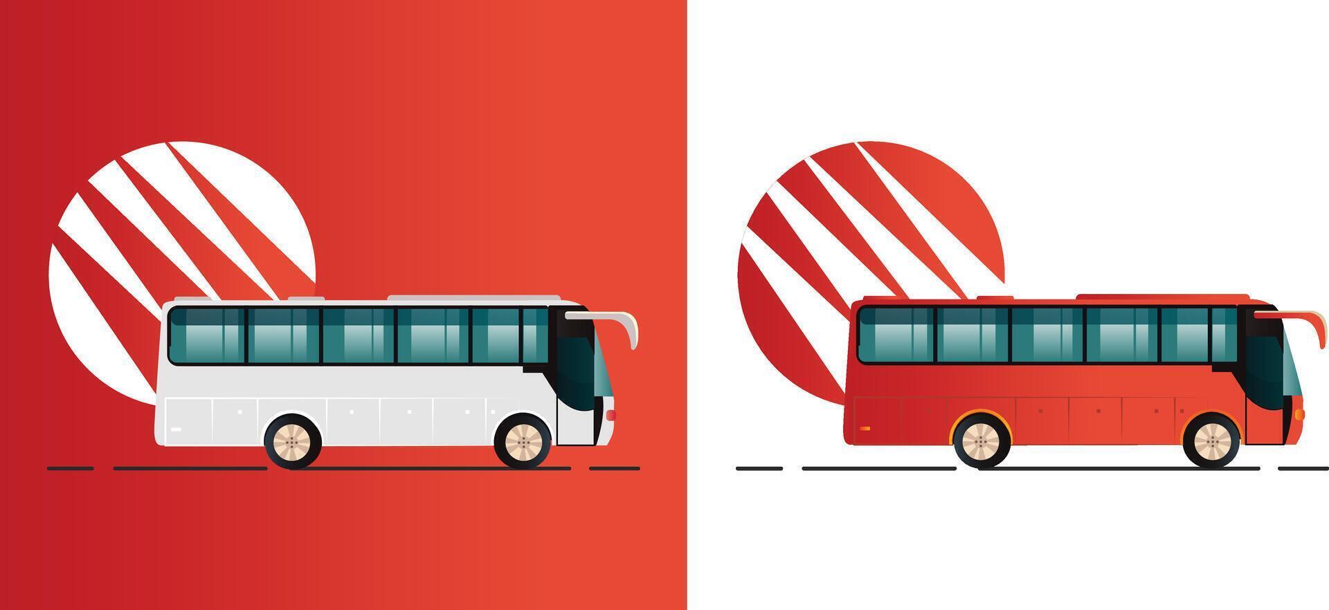 Set of bus in red and white background vector